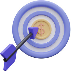 money coin and goal target 3d icon illustration