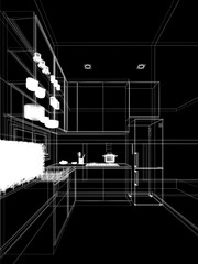 abstract sketch design of kitchen room ,3d rendering