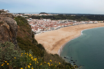 Atlantic coast and beach in Nazaré, Portugal