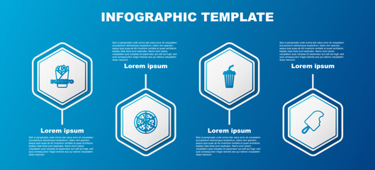 Set line Burrito, Pizza, Glass with water and Ice cream. Business infographic template. Vector - obrazy, fototapety, plakaty