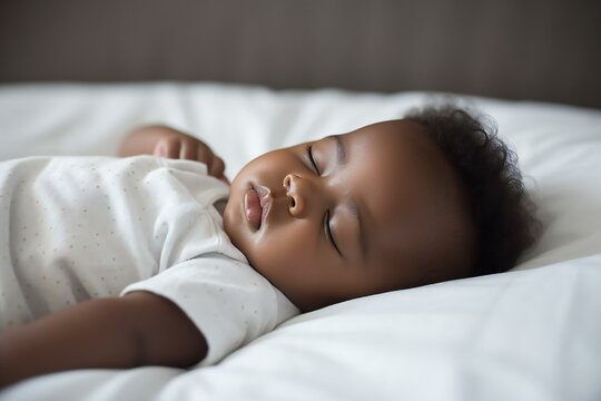 American african newborn baby sleeping in the bed. Generative AI