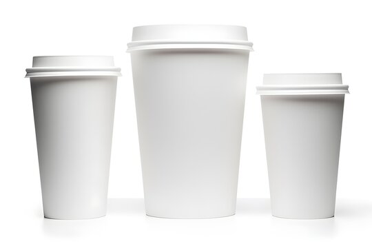 Blank white takeaway coffee cups mockup or mock up template isolated on white background. generative AI