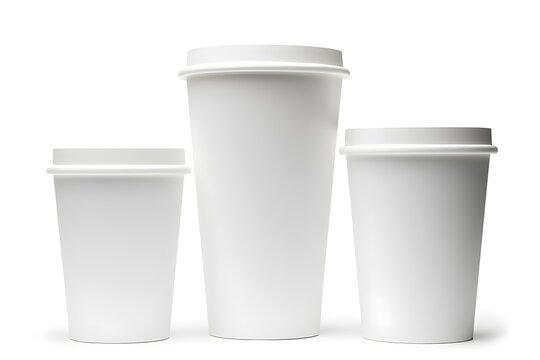 Blank white takeaway coffee cups mockup or mock up template isolated on white background. generative AI