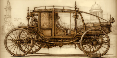 Fototapeta na wymiar Drawing of a car by Leonardo da Vinci