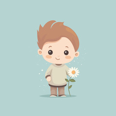 Baby boy holding a flower