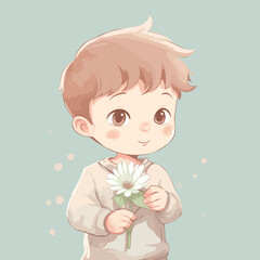 Baby boy holding a flower