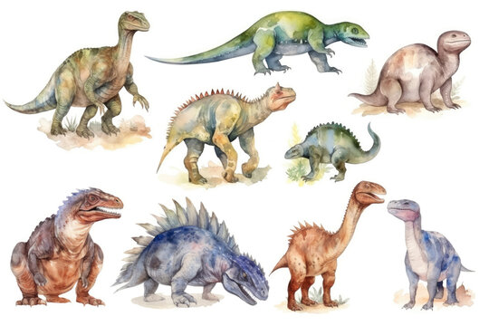 Watercolor dinosaurs clipart.