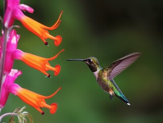 A hummingbird hovering over a. Generated with AI Technology
