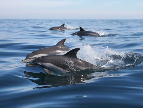 A playful pod of dolphins. Generated with AI Technology