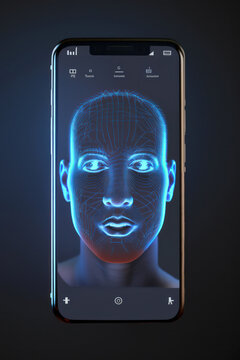 modern cellphone being unlocked with facial scanner or biometric verification