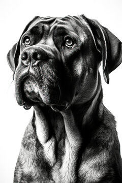 Black and white portrait of Mastiff dog. Generative AI