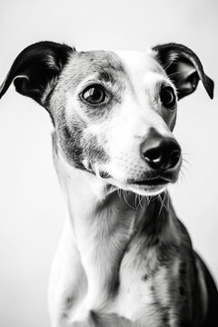 Black and white portrait of Whippet dog. Generative AI