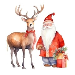 Watercolor illustration of cute Santa Claus. Funny hand drawn character. Christmas illustration.