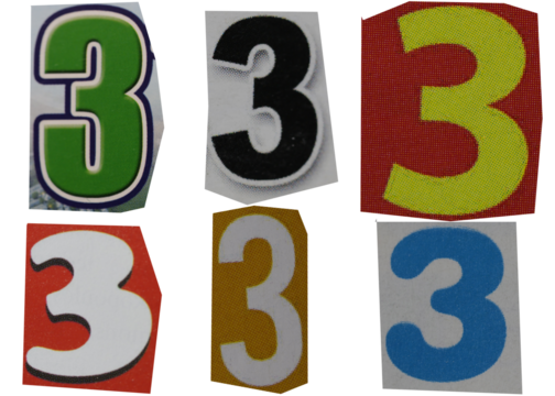Number 3 magazine cut out font, ransom letter, isolated collage elements for text alphabet, ransom note