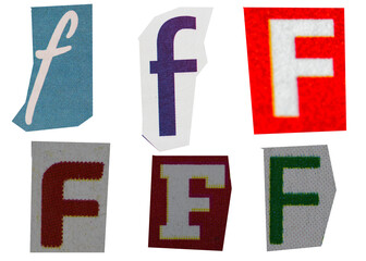 Letter f magazine cut out font, ransom letter, isolated collage elements for text alphabet, ransom...