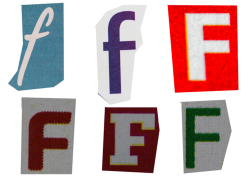 Letter f magazine cut out font, ransom letter, isolated collage elements for text alphabet, ransom note