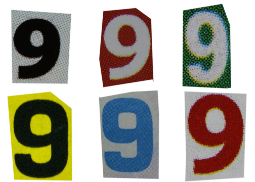 Number 9 magazine cut out font, ransom letter, isolated collage elements for text alphabet, ransom note