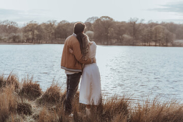 happy couple in the park on a beautiful sunny day