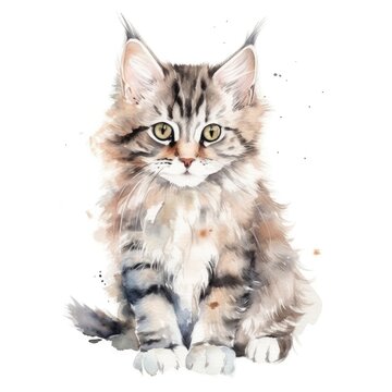 Watercolor drawing of a kitten.