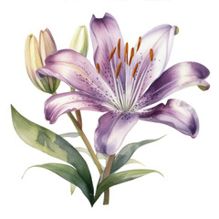 Naklejka premium Watercolor branch of lily.