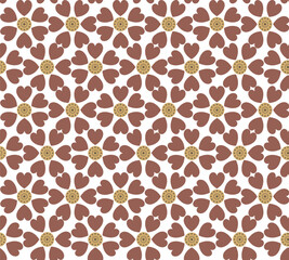 70s retro vintage brown theme and yellow pattern background.Seamless floral pattern with spring colored flowers on a white background.Vector repeating texture.