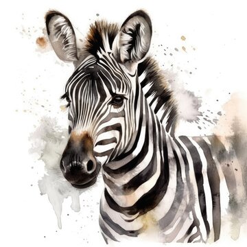 Watercolor wild animal zebra.