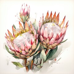Watercolor flower protea.