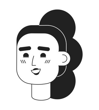 recommend clip art: Excited girl with bubble braid ponytail monochromatic flat vector character head. Editable black white cartoon face emotion. Hand drawn lineart ink spot illustration for web graphic design, animation