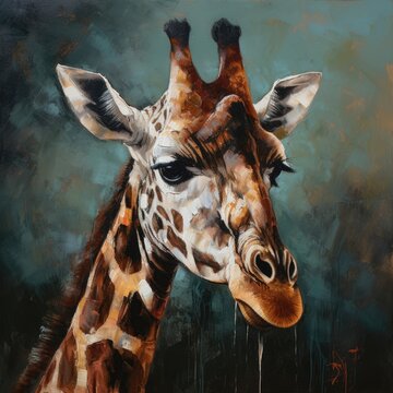 Modern oil painting of colorful Giraffe, animal painting for decoration and interior, canvas art.