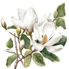 Watercolor branch of magnolia.