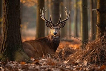 portrait of a deer in nature. Ai generative