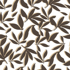 Bamboo Leaf Background.Floral Seamless Texture With 3d Leaves.Seamless pattern of a leaf design.brown leaves with shadow and white background. geometrical floral leaf pattern.