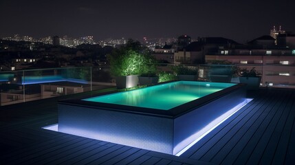 Fototapeta na wymiar Das Bild zeigt eine moderne Terrasse mit wunderschöner LED-Beleuchtung bei Nacht.