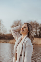 beautiful woman in the park on a beautiful sunny day