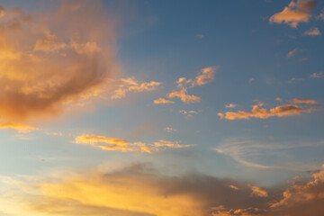 Beautiful bright summer sunset sky with clouds. Sunset sky  clouds background.