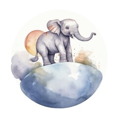 Watercolor elephant in the circus.