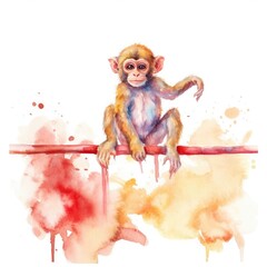 Watercolor monkey in the circus.