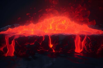 Lava eating away at a large block of ice with smokey vibrant color background, realistic style, and AI Image.