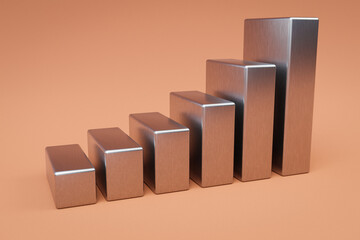 metal aluminum cubes stair raising graph in a row; infinite colorfull background; 3D Illustration