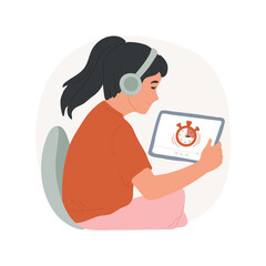 Time limits isolated cartoon vector illustration. Child receiving time out message on device, watching video on tablet, clock appears on screen, setting usage limits vector cartoon.