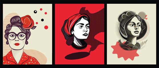 Women portrait flat illustration vector template