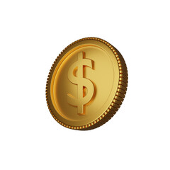 3d render golden coin transparent background icon