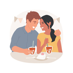 First date isolated cartoon vector illustration. Teenage couple having first date in restaurant, looking eye to eye, teens in love, lifestyle, romantic relationship vector cartoon.