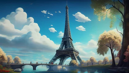 Foto op Canvas Eifel Tower in Paris, generative ai illustration showcasing the beauty and grandeur of the Parisian landmark © Dr_Microbe