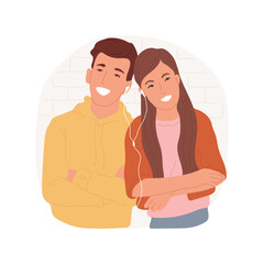 Dream together isolated cartoon vector illustration. Couple listening music near wall together, teens having common dream, first love, romantic relationship, happy teenagers vector cartoon.