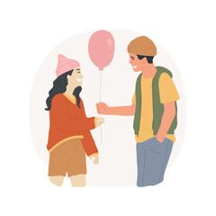 Presents isolated cartoon vector illustration. Happy couple together, boy giving present to girl, first love, romantic relationship, teen communication, surprise vector cartoon.