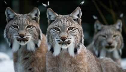 Obraz premium Fierce snow leopard staring with majestic aggression generative AI