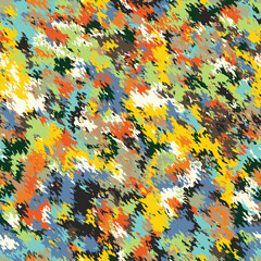 Beautiful seamless repeating pattern. Colorful paint with spots and stains in grunge style. Camouflage background. Modern art painting. Vector illustration for fabric, wrapping or to use as a texture.