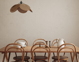 Home mockup, cozy dining room interior background, 3d render