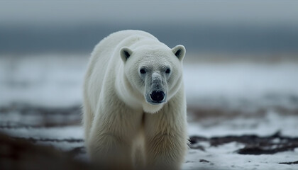 Fototapeta na wymiar Cute arctic mammal walking on snowy ice floe generative AI